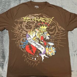 Ed Hardy Tiger Graphic Brown T-Shirt